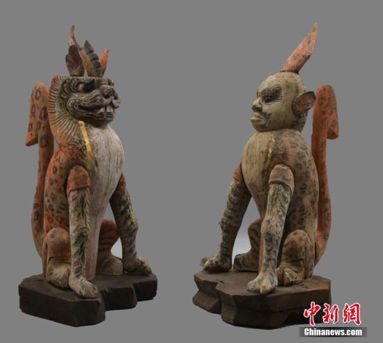 圖為慕容智墓出土鎮(zhèn)墓獸。 中新社發(fā) 甘肅省文物局 供圖
