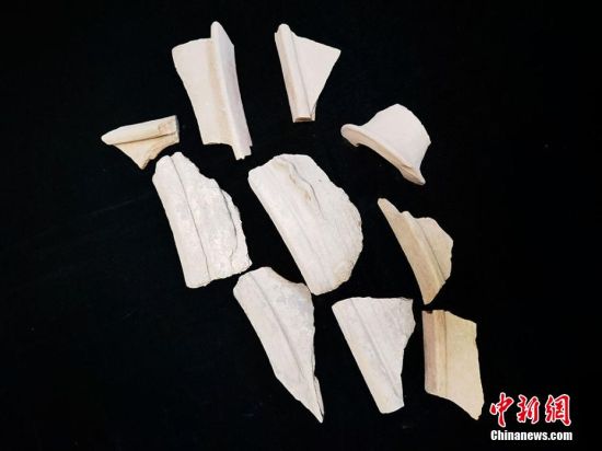 圖為靜寧縣賈河鄉(xiāng)竇坪村出土的彩陶片、紅陶片。 夏劍鋒 攝