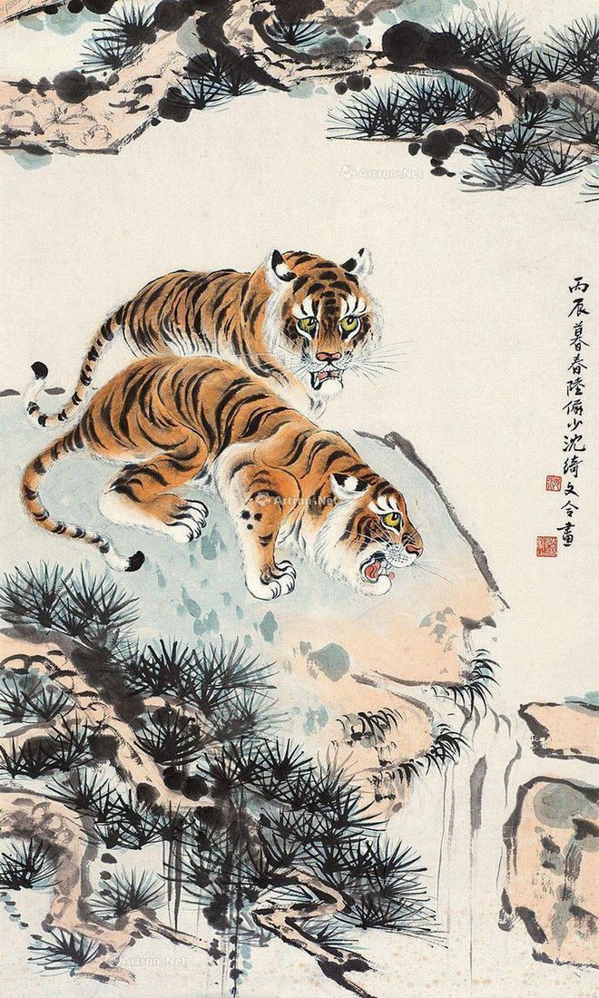 圖：陸儼少、沈綺文合畫《雙虎圖》