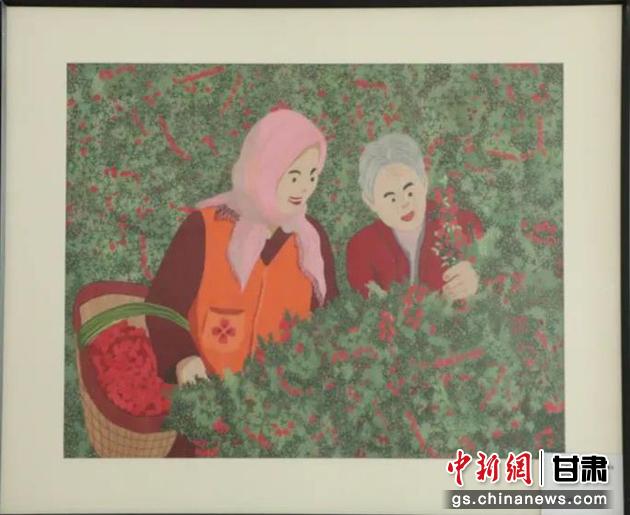 靖遠(yuǎn)縣枸杞種植業(yè)帶動(dòng)10多萬農(nóng)民脫貧致富。刺繡 王明風(fēng) 繡稿 胡靜